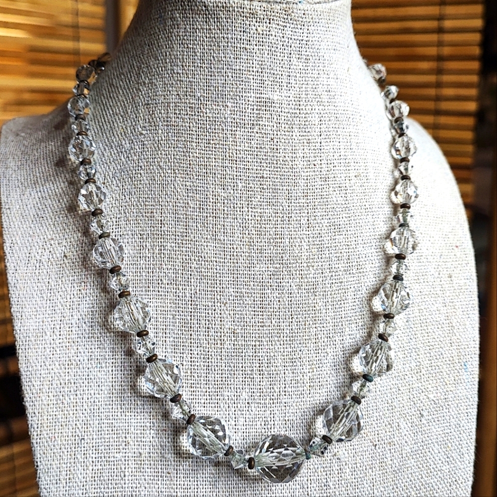 Heavily Faceted Vintage Clear Crystal Single Strand Necklace Strung on a Chain